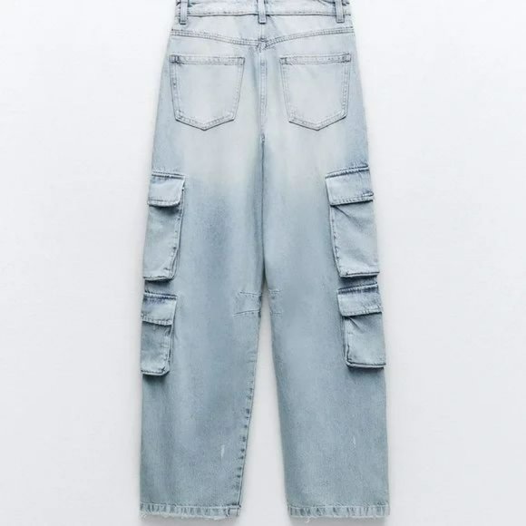 ZARA ZW MID-RISE BAGGY CARGO JEANS - Picture 2 of 5
